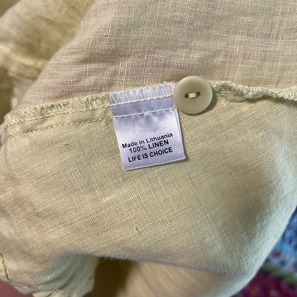 Flax Linen Top Pockets Yellow Buttons Long Sleeve Medium - Picture 5 of 6